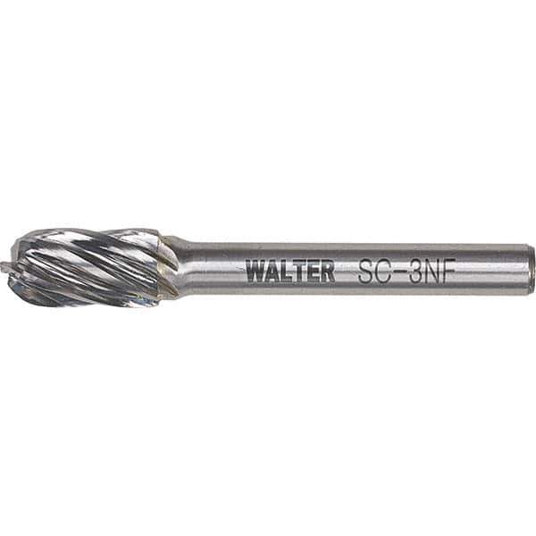 WALTER Surface Technologies - 7/16" Cut Diam, 1/4" Shank Diam, Cylinder Ball End Head Double Cut Burr - Carbide, 1" LOC - Apex Tool & Supply