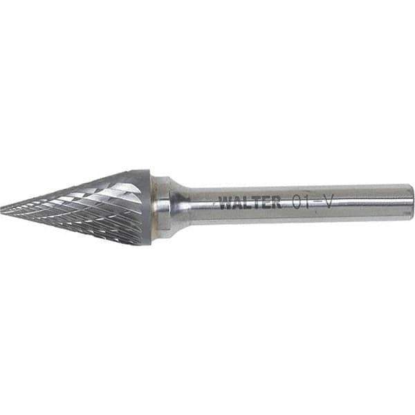 WALTER Surface Technologies - 1/8" Cut Diam, 1/8" Shank Diam, Cone Head Double Cut Burr - Carbide, 7/16" LOC - Apex Tool & Supply