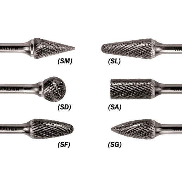 WALTER Surface Technologies - 1/8" Cut Diam, 1/8" Shank Diam, Cone Head Double Cut Burr - Carbide, 1/2" LOC - Apex Tool & Supply