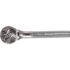 WALTER Surface Technologies - 3/8" Cut Diam, 1/4" Shank Diam, Ball Head Double Cut Burr - Carbide, 5/16" LOC - Apex Tool & Supply