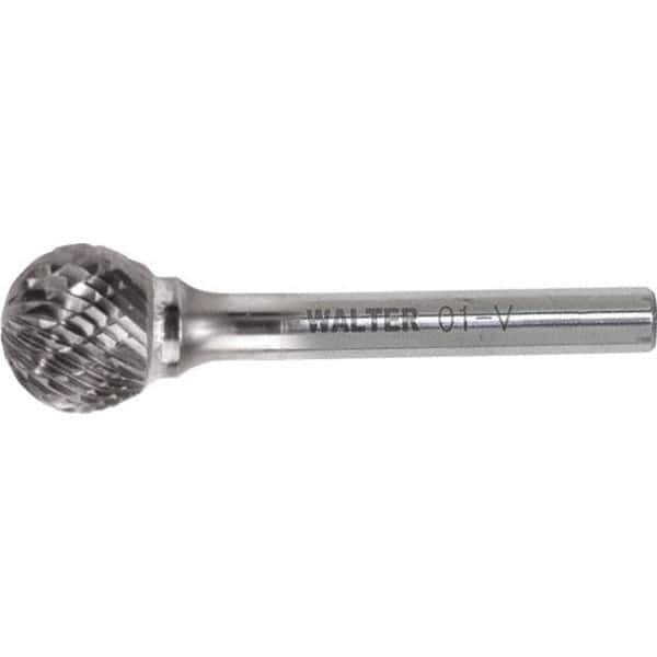 WALTER Surface Technologies - 1/4" Cut Diam, 1/4" Shank Diam, Ball Head Double Cut Burr - Carbide, 7/32" LOC - Apex Tool & Supply