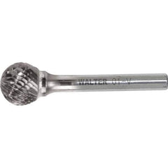 WALTER Surface Technologies - 1/4" Cut Diam, 1/4" Shank Diam, Ball Head Double Cut Burr - Carbide, 7/32" LOC - Apex Tool & Supply