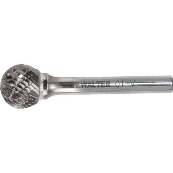 WALTER Surface Technologies - 1/8" Cut Diam, 1/8" Shank Diam, Ball Head Double Cut Burr - Carbide, 1/8" LOC - Apex Tool & Supply