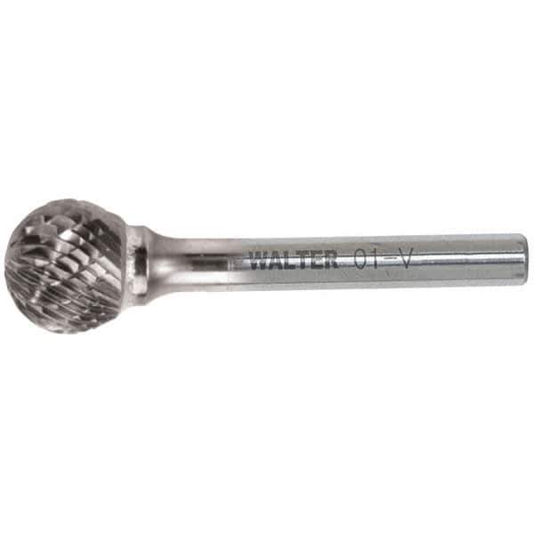 WALTER Surface Technologies - 5/8" Cut Diam, 1/4" Shank Diam, Ball Head Double Cut Burr - Carbide, 9/16" LOC - Apex Tool & Supply