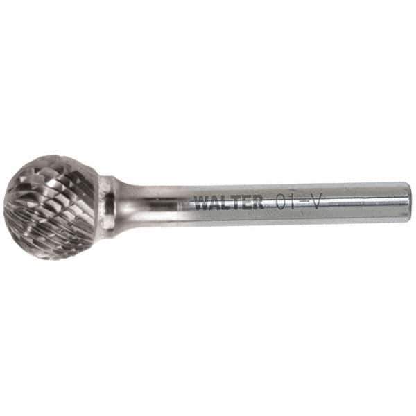 WALTER Surface Technologies - 3/8" Cut Diam, 1/4" Shank Diam, Ball Head Double Cut Burr - Carbide, 5/16" LOC - Apex Tool & Supply