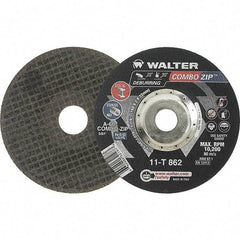 WALTER Surface Technologies - 60 Grit, 6" Wheel Diam, 5/64" Wheel Thickness, 7/8" Arbor Hole, Type 27 Depressed Center Wheel - 10,200 Max RPM - Apex Tool & Supply
