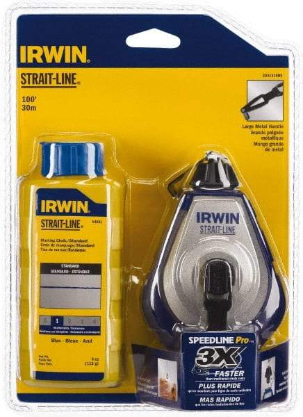 Irwin - 100' Long Reel & Chalk Set - Blue, Includes (1) 4 oz Standard Blue Chalk (3.5:1) & (1) SPEEDLINE Pro Chalk Reel - Apex Tool & Supply