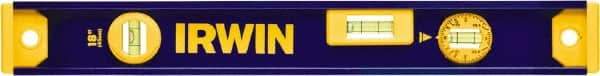 Irwin - Magnetic 18" Long 3 Vial I-Beam Level - Aluminum, Blue/Yellow, 1 Plumb & 2 Level Vials - Apex Tool & Supply