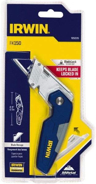 Irwin - Fixed Folding Utility Knife - Metal Handle, 3 Blades Included - Apex Tool & Supply