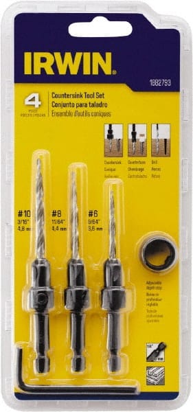 Irwin - 4 Piece, 5/16 to 7/16" Head Diam, Single End Countersink Set - Apex Tool & Supply