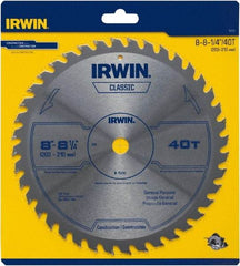 Irwin Blades - 8-1/4" Diam, 5/8" Arbor Hole Diam, 40 Tooth Wet & Dry Cut Saw Blade - Carbide-Tipped, Smooth Action, Diamond Arbor - Apex Tool & Supply