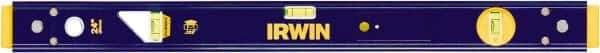 Irwin - 24" Long 3 Vial Box Beam Level - Aluminum, Blue/Yellow, 1 Level & 2 Plumb Vials - Apex Tool & Supply