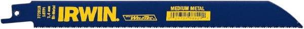 Irwin Blades - 8" Long, Bi-Metal Reciprocating Saw Blade - Straight Profile, 18 TPI, Toothed Edge, Tang Shank - Apex Tool & Supply