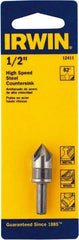 Irwin - 1/2" Head Diam, 1/4" Shank Diam, 5 Flute 82° High Speed Steel Countersink - Oxide Finish, 1-21/32" OAL, Single End, Straight Shank, Right Hand Cut - Apex Tool & Supply