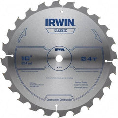 Irwin - 10" Diam, 5/8" Arbor Hole Diam, 24 Tooth Wet & Dry Cut Saw Blade - Carbide-Tipped, Smooth Action, Diamond Arbor - Apex Tool & Supply