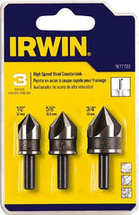 Irwin - 3 Piece, 1/2 to 3/4" Head Diam, 82° Included Angle, Single End Countersink Set - Apex Tool & Supply