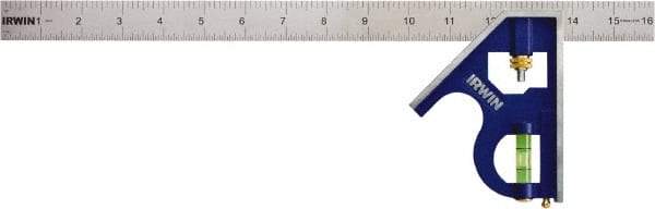 Irwin - 2 Piece, 16" Combination Square Set - 1/16, 1/32, 1/64 & 1/8" (4R) Graduation, Stainless Steel Blade, Cast Zinc Square Head - Apex Tool & Supply
