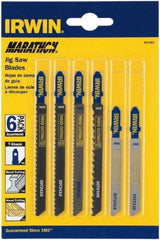 Irwin Blades - 6 Piece, 3" to 4" Long, 6 to 20 Teeth per Inch, Bi-Metal and Carbon Jig Saw Blade Set - Toothed Edge, T-Shank - Apex Tool & Supply
