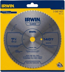 Irwin Blades - 7-1/4" Diam, 5/8" Arbor Hole Diam, 140 Tooth Wet & Dry Cut Saw Blade - High Carbon Steel, Smooth Action, Diamond Arbor - Apex Tool & Supply