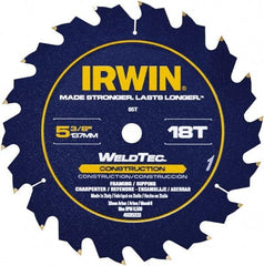 Irwin Blades - 5-3/8" Diam, 10mm Arbor Hole Diam, 18 Tooth Wet & Dry Cut Saw Blade - Carbide-Tipped, Straight Action, Standard Round Arbor - Apex Tool & Supply
