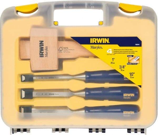 Irwin - 4 Piece Wood Chisel Set - Polypropylene, Sizes Included 1/2 to 1" - Apex Tool & Supply