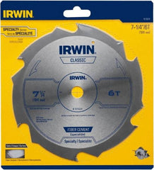 Irwin Blades - 7-1/4" Diam, 5/8" Arbor Hole Diam, 6 Tooth Wet & Dry Cut Saw Blade - Diamond-Tipped, Smooth Action, Diamond Arbor - Apex Tool & Supply