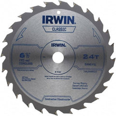 Irwin - 6-1/2" Diam, 5/8" Arbor Hole Diam, 24 Tooth Wet & Dry Cut Saw Blade - Carbide-Tipped, Smooth Action, Diamond Arbor - Apex Tool & Supply