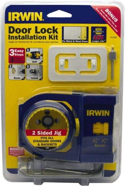 Irwin Blades - 7 Piece, 2-3/8" to 2-3/4" Saw Diam, Door-Lock Installation Hole Saw Kit - Bi-Metal, Includes 2 Hole Saws - Apex Tool & Supply