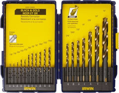 Irwin - 1/16 to 1/2", Oxide/Gold Finish, High Speed Steel Reduced Shank Drill Bit Set - Apex Tool & Supply