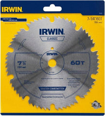 Irwin Blades - 7-1/4" Diam, 5/8" Arbor Hole Diam, 60 Tooth Wet & Dry Cut Saw Blade - High Carbon Steel, Smooth Action, Diamond Arbor - Apex Tool & Supply