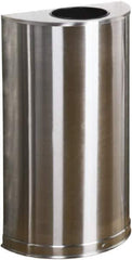 Rubbermaid - 12 Gal Silver Half-Round Decorative Waste Receptacle With Top - Stainless Steel, 32" High x 18" Wide - Apex Tool & Supply