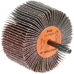 WALTER Surface Technologies - 3" Diam x 1-1/2" Face Width, Coarse Aluminum Oxide Coated Mounted Flap Wheel - 1/4" Shank Mount, 40 Grit, Cloth Backing, 15,000 Max RPM - Apex Tool & Supply