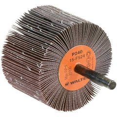WALTER Surface Technologies - 2-1/2" Diam x 1-1/2" Face Width, Very Fine Aluminum Oxide Coated Mounted Flap Wheel - 1/4" Shank Mount, 240 Grit, Cloth Backing, 20,000 Max RPM - Apex Tool & Supply