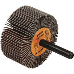 WALTER Surface Technologies - 2" Diam x 1" Face Width, Very Fine Aluminum Oxide Coated Mounted Flap Wheel - 1/4" Shank Mount, 240 Grit, Cloth Backing, 25,000 Max RPM - Apex Tool & Supply