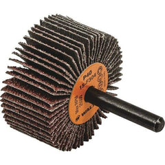 WALTER Surface Technologies - 2" Diam x 1" Face Width, Coarse Aluminum Oxide Coated Mounted Flap Wheel - 1/4" Shank Mount, 40 Grit, Cloth Backing, 25,000 Max RPM - Apex Tool & Supply