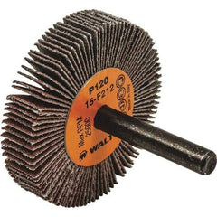 WALTER Surface Technologies - 2" Diam x 3/8" Face Width, Fine Aluminum Oxide Coated Mounted Flap Wheel - 1/4" Shank Mount, 120 Grit, Cloth Backing, 25,000 Max RPM - Apex Tool & Supply