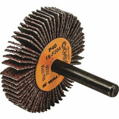 WALTER Surface Technologies - 2" Diam x 3/8" Face Width, Coarse Aluminum Oxide Coated Mounted Flap Wheel - 1/4" Shank Mount, 40 Grit, Cloth Backing, 25,000 Max RPM - Apex Tool & Supply