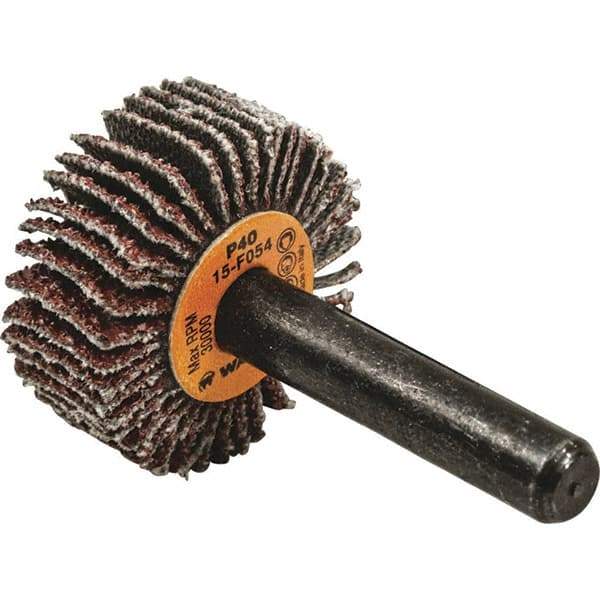 WALTER Surface Technologies - 1" Diam x 3/8" Face Width, Coarse Aluminum Oxide Coated Mounted Flap Wheel - 1/4" Shank Mount, 40 Grit, Cloth Backing, 30,000 Max RPM - Apex Tool & Supply