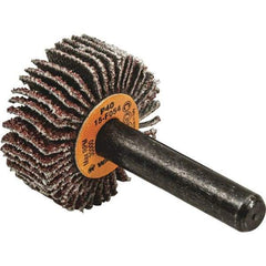 WALTER Surface Technologies - 1" Diam x 3/8" Face Width, Coarse Aluminum Oxide Coated Mounted Flap Wheel - 1/4" Shank Mount, 40 Grit, Cloth Backing, 30,000 Max RPM - Apex Tool & Supply