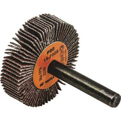 WALTER Surface Technologies - 1-1/2" Diam x 3/8" Face Width, Medium Aluminum Oxide Coated Mounted Flap Wheel - 1/4" Shank Mount, 80 Grit, Cloth Backing, 30,000 Max RPM - Apex Tool & Supply