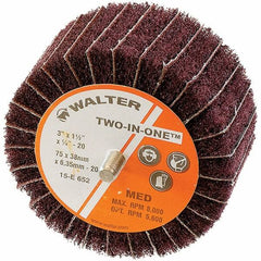WALTER Surface Technologies - 3" Diam x 1-1/2" Face Width, Fine Aluminum Oxide Nonwoven & Coated Mounted Flap Wheel - 1/4-20 Threaded Mount, 150 Grit, Interleaf, 8,000 Max RPM - Apex Tool & Supply