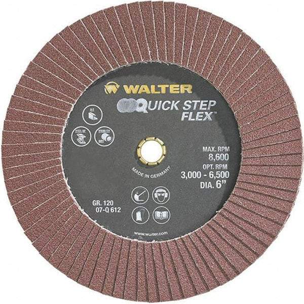 WALTER Surface Technologies - 120 Grit, 6" Disc Diam, Aluminum Oxide Flap Disc - 8,600 Max RPM, Fiber Backing, Hook & Loop Attaching System, Coated - Apex Tool & Supply