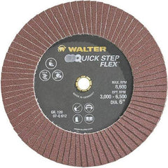WALTER Surface Technologies - 120 Grit, 6" Disc Diam, Aluminum Oxide Flap Disc - 8,600 Max RPM, Fiber Backing, Hook & Loop Attaching System, Coated - Apex Tool & Supply