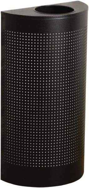 Rubbermaid - 12 Gal Black Half-Round Decorative Waste Receptacle With Top - Steel, 32" High x 18" Wide - Apex Tool & Supply
