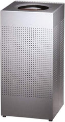 Rubbermaid - 16 Gal Silver Square Decorative Waste Receptacle With Top - Steel, 30" High x 374.65mm Long x 374.65mm Wide - Apex Tool & Supply