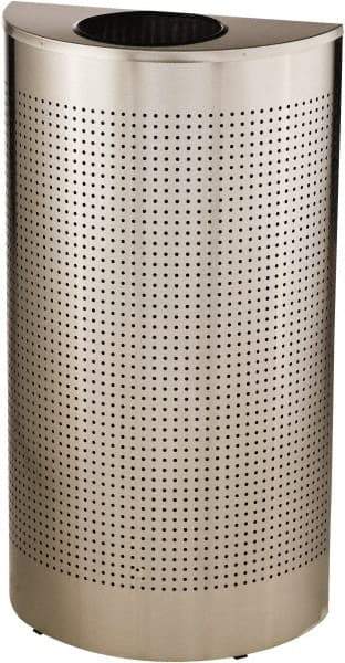 Rubbermaid - 12 Gal Silver Half-Round Decorative Waste Receptacle With Top - Stainless Steel, 32" High x 18" Wide - Apex Tool & Supply