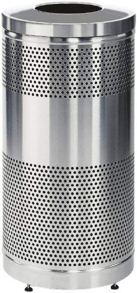Rubbermaid - 25 Gal Silver Round Decorative Waste Receptacle With Top - Stainless Steel, 902mm High - Apex Tool & Supply