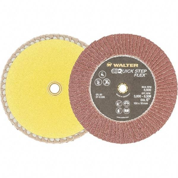 WALTER Surface Technologies - 60 Grit, 6" Disc Diam, Aluminum Oxide Flap Disc - 8,600 Max RPM, Fiber Backing, Hook & Loop Attaching System, Coated - Apex Tool & Supply