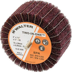 WALTER Surface Technologies - 3" Diam x 1-1/2" Face Width, Extra Fine Aluminum Oxide Nonwoven & Coated Mounted Flap Wheel - 1/4-20 Threaded Mount, 220 Grit, Interleaf, 8,000 Max RPM - Apex Tool & Supply