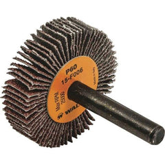 WALTER Surface Technologies - 1" Diam x 3/8" Face Width, Medium Aluminum Oxide Coated Mounted Flap Wheel - 1/4" Shank Mount, 60 Grit, Cloth Backing, 30,000 Max RPM - Apex Tool & Supply